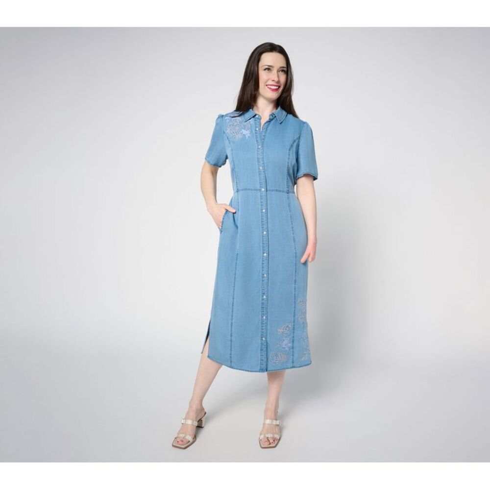 Studio Park Women's Dress Sz S x Terri Conn Lyocell Embroidered Blue